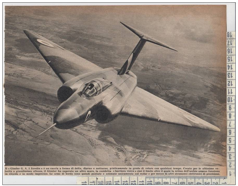 Aerei Da Guerra Gloster G.a. 5  Javelin   Ritaglio Da Giornale Su Cartoncino  Clipping 1952 - 1939-1945: 2ème Guerre