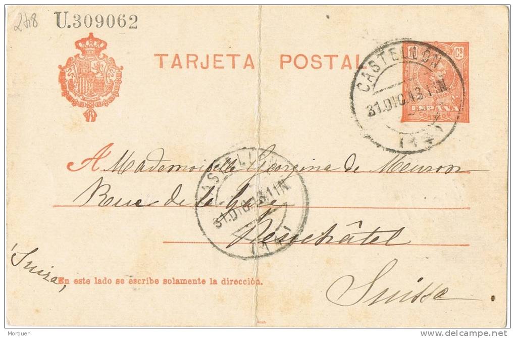 Entero Postal 10 Cts Rojo Naranja Alfonso XIII, Fechador CASTELLON 1913 - 1850-1931