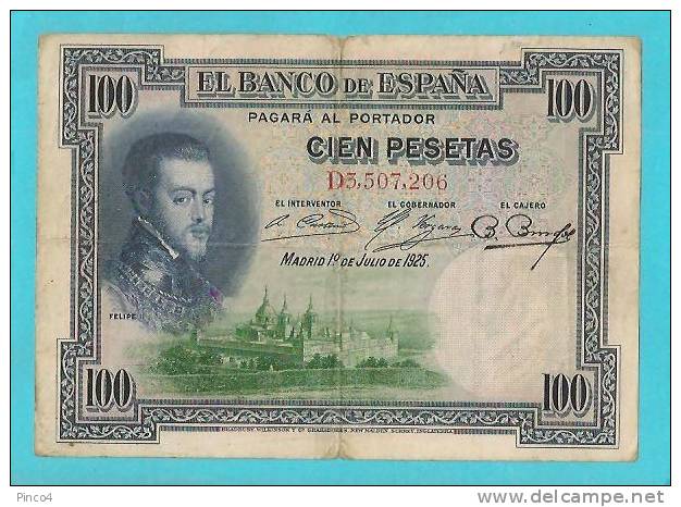 SPAGNA 100 PESETAS FELIPE II 1 DE JULIO 1925 - 100 Peseten