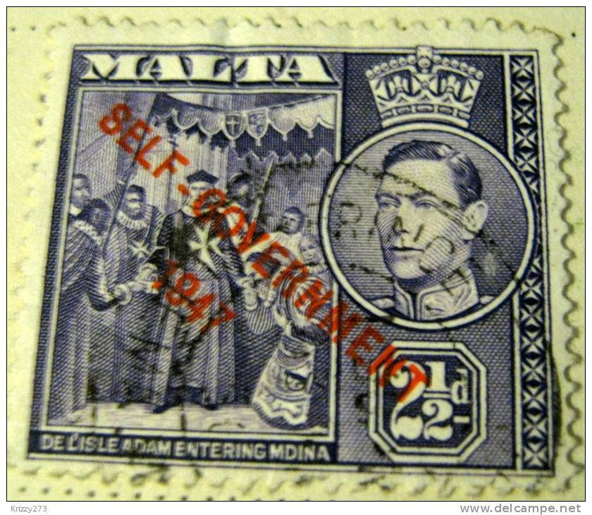 Malta 1948 De L'isle Adam Entering Mdina Overprinted Self Government 1947 2.5d - Used - Malta (...-1964)