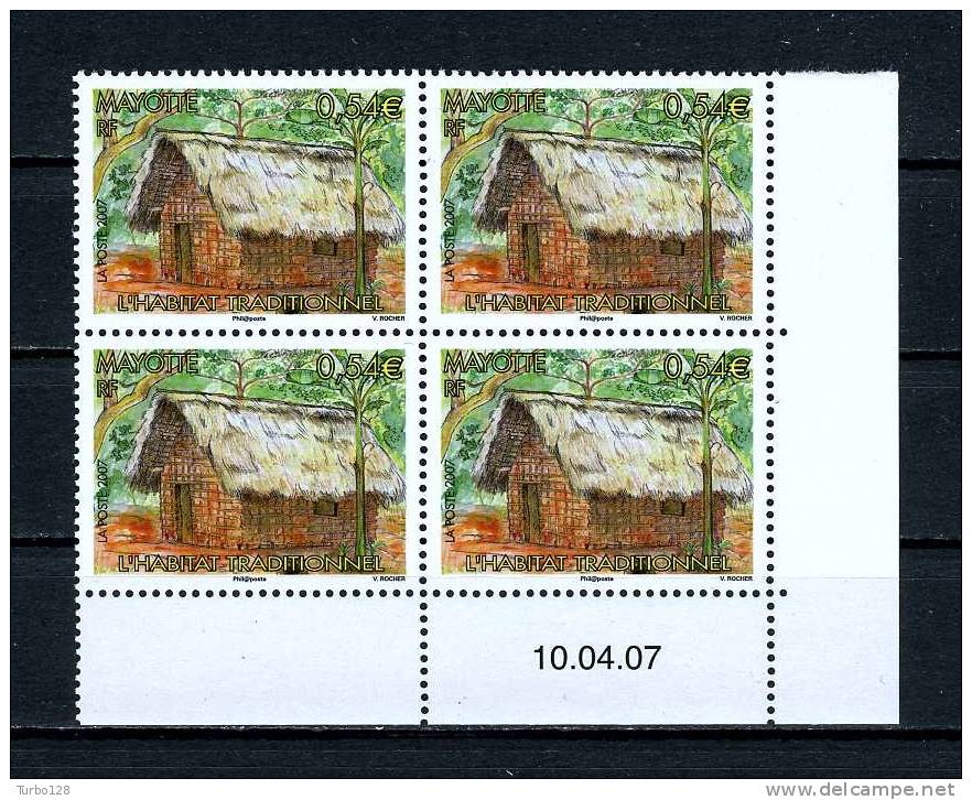 Mayotte 2007 Poste N° 199** Bloc De 4 Coin Daté Neuf Ier Choix. Superbe. (Habitat Traditionnel. Maison, House) - Other & Unclassified