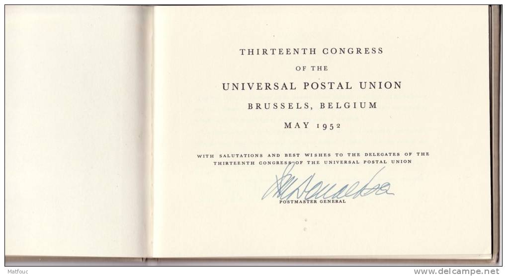 13th Congress Of UPU In Brussels 13/05/1952 : Souvenir Booklet - U.P.U.