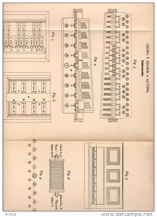 Original Patentschrift -G. Krohn In Altona , 1900 , Zieharmonika , Akkordeon !!! - Musical Instruments