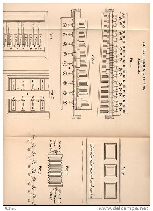 Original Patentschrift -G. Krohn In Altona , 1900 , Zieharmonika , Akkordeon !!! - Musikinstrumente
