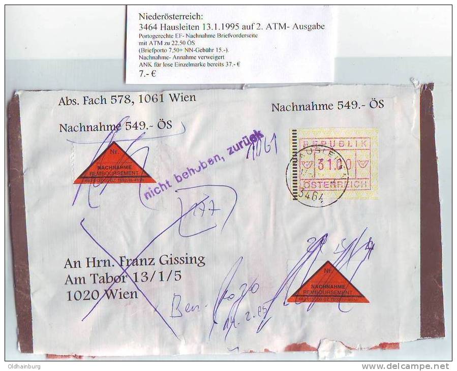 026h: Österreich- ATM- Bedarfsbeleg NÖ 3464 Hausleiten Aus 1995 - Maschinenstempel (EMA)