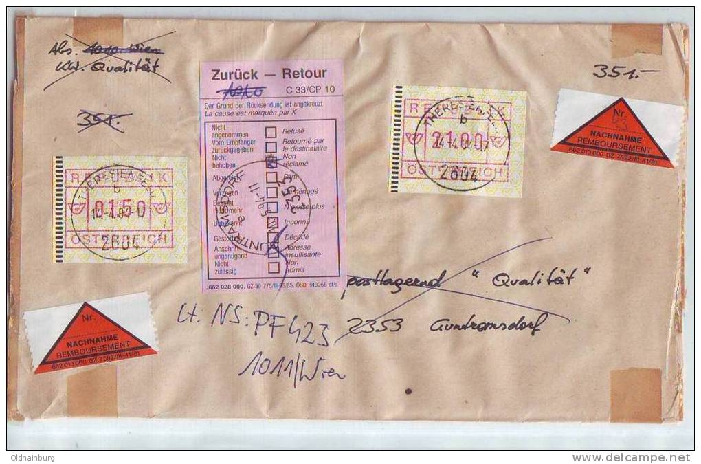 026g: Österreich- ATM- Bedarfsbeleg NÖ 2604 Theresienfeld 14.04.1994 - Lettres & Documents