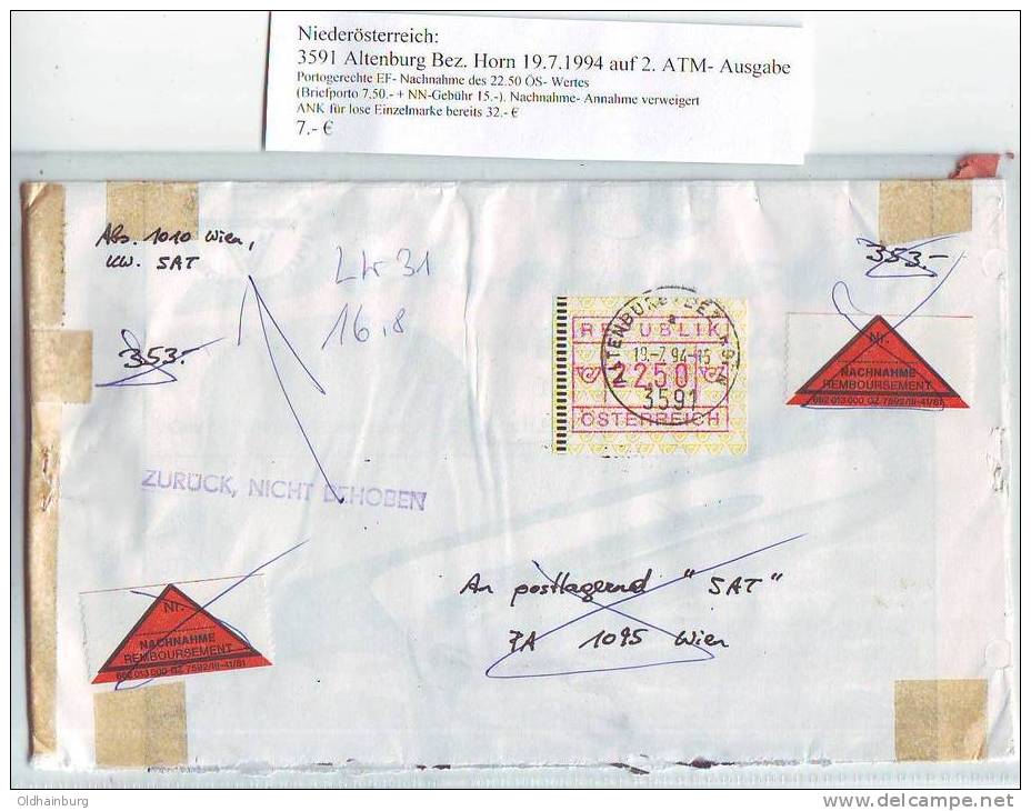 026c: Österreich- ATM- Bedarfsbeleg NÖ 3591 Altenburg Bei Horn Aus 1994 - Lettres & Documents