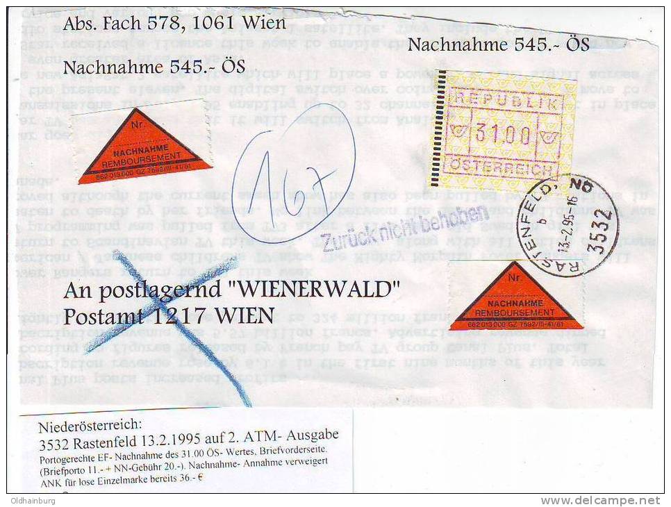 026b: Österreich- ATM- Bedarfsbeleg NÖ 3532 Rastenfeld Aus 1995 - Lettres & Documents