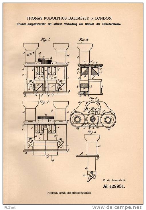 Original Patentschrift - Prismen- Doppelfernrohr , Fernrohr , 1901 , T. Dallmeyer In London , Fernglas , Fernstecher !!! - Optics