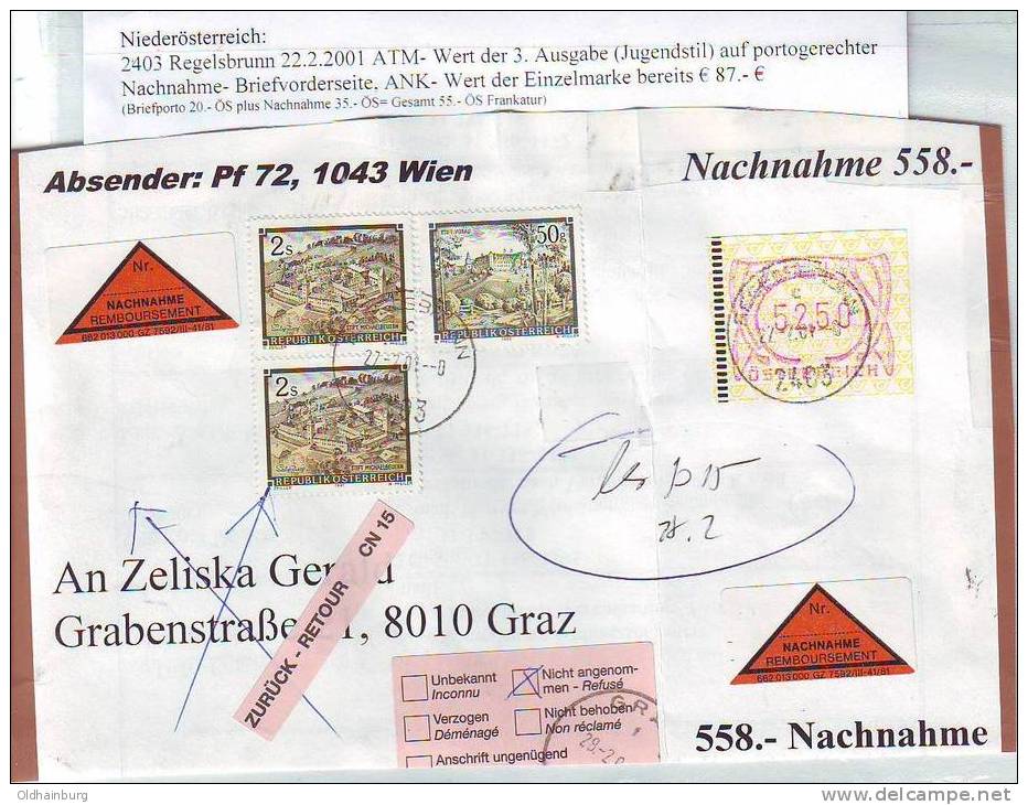 026za: Österreich- ATM- Bedarfsbeleg NÖ 2403 Regelsbrunn Aus 2001 - Storia Postale