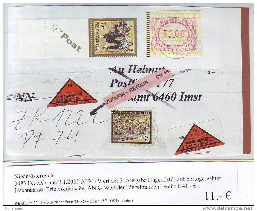 026w: Österreich- ATM- Bedarfsbeleg NÖ 3483 Feuersbrunn Aus 2001 - Covers & Documents