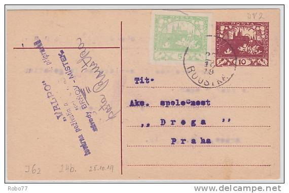 1919 Czechoslovakia Postal Card. Roustka 27.10.19.    (A05189) - Cartes Postales