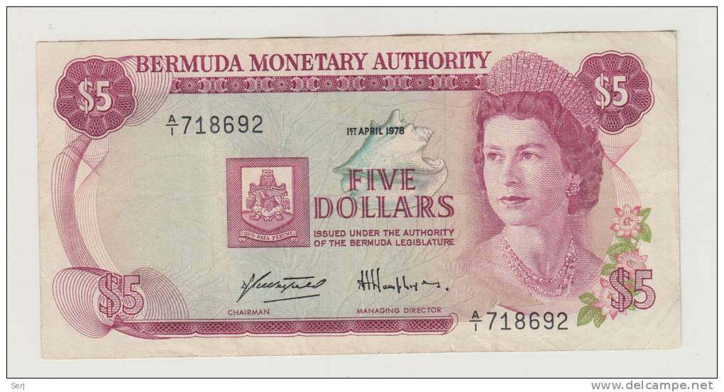 Bermuda 5 Dollars 1978 VF+ Banknote P 29a  29 A - Bermudas