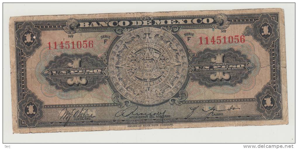 MEXICO 1 PESO (1936) 1943 ""F"" P 28d  28d - Mexique