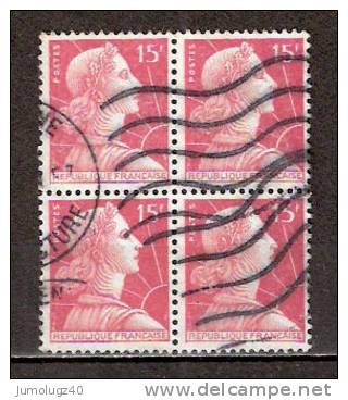 Timbre France Y&T N°1011 Bloc De 4. Obl.  Marianne De Muller.  15 F. Rose Carminé. Cote 0,60 € - 1955-1961 Marianne Van Muller