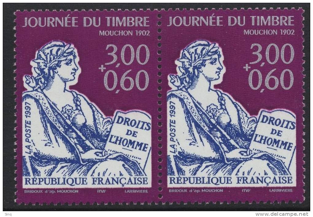 N° 3051  Année 1997 Journée Du Timbre Mouchon 1902  Faciale 3,00 + 0,60 Francs X 2 - Neufs