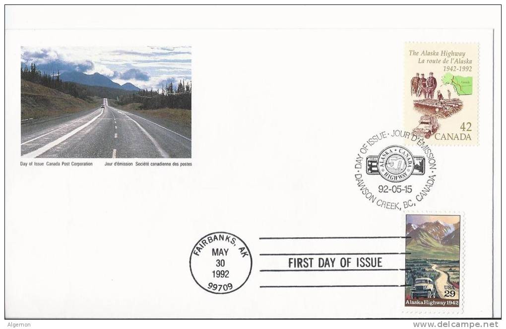 4397 -  50 Ans Highway Alaska Canada Oblitérations Mixtes Canada Et USA 15.05.1992 - Enveloppes Commémoratives