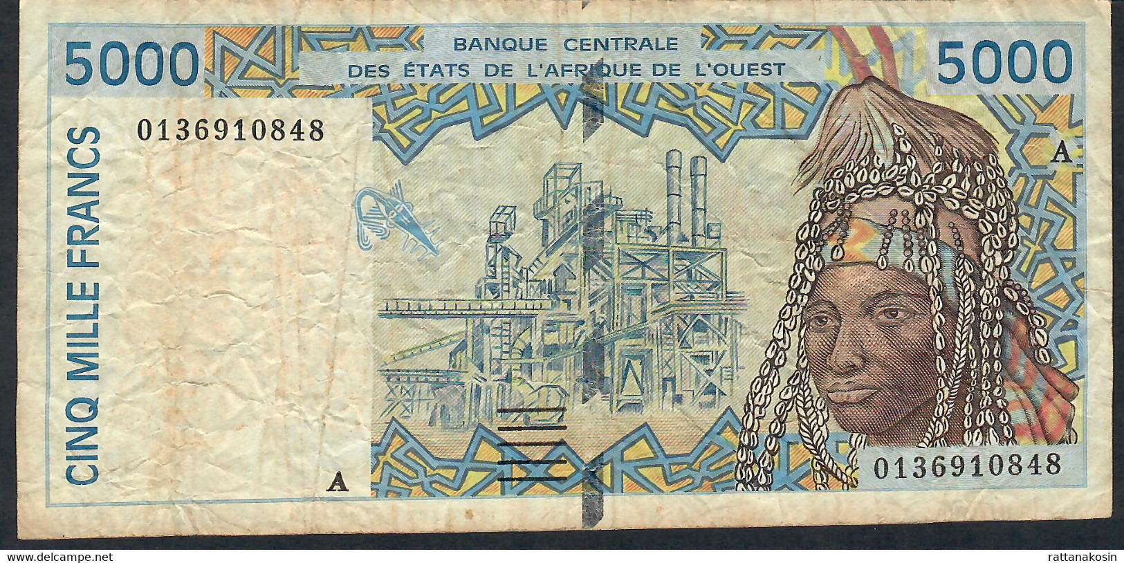 W.A.S. IVORY COAST   P113Ak   5000 FRANCS    2001 Signature 30   FINE    NO P.h. - Elfenbeinküste (Côte D'Ivoire)