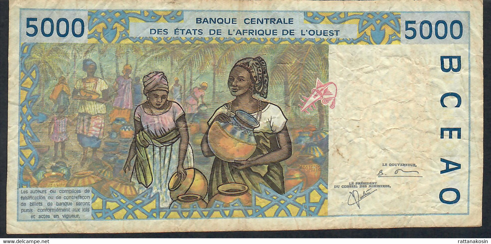 W.A.S. IVORY COAST   P113Ak   5000 FRANCS    2001 Signature 30   FINE    NO P.h. - Ivoorkust