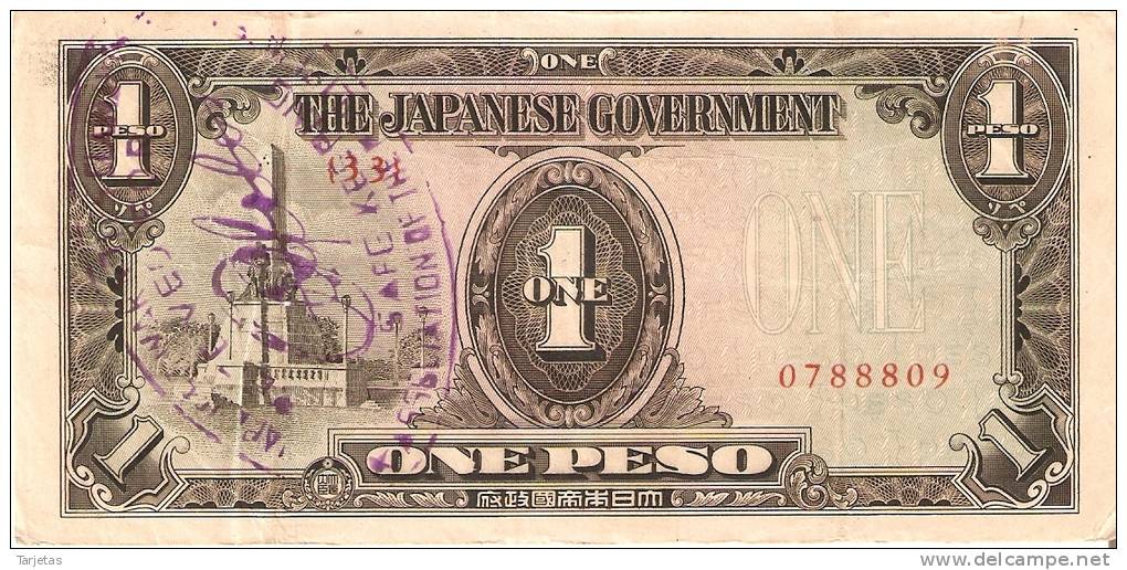 BILLETE DE FILIPINAS DE 1 PESO DE LA OCUPACION DE JAPON CON RESELLO (RARO)   (BANKNOTE) - Philippines