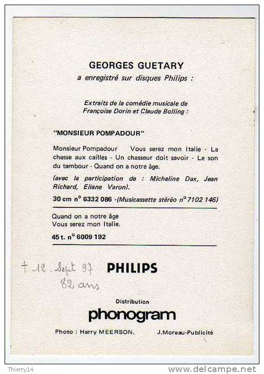 Georges Guétary - Autographe Imprimé, Prénom Ajouté - Autogramme