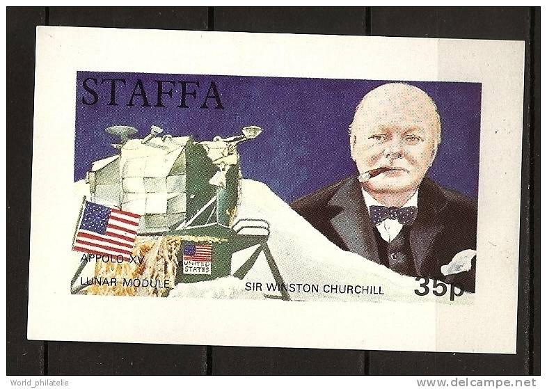 Staffa ( Ecosse / Scotland ) 1 BF ** Winston Churchill, Cigare, Fumeur, Noeud-papillon, Module Lunaire, Appolo, Espace - Cinderellas