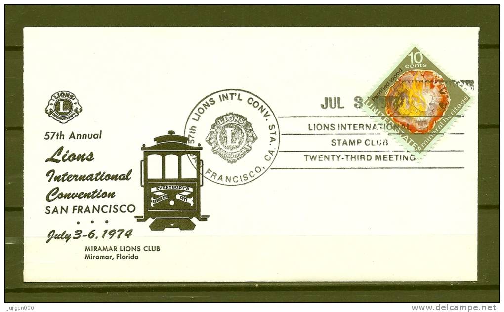 Lions Club, USA, 03/07/1974, 57th Lions International Stamp Club , SAN FRANCISCO (GA2839) - Rotary, Lions Club