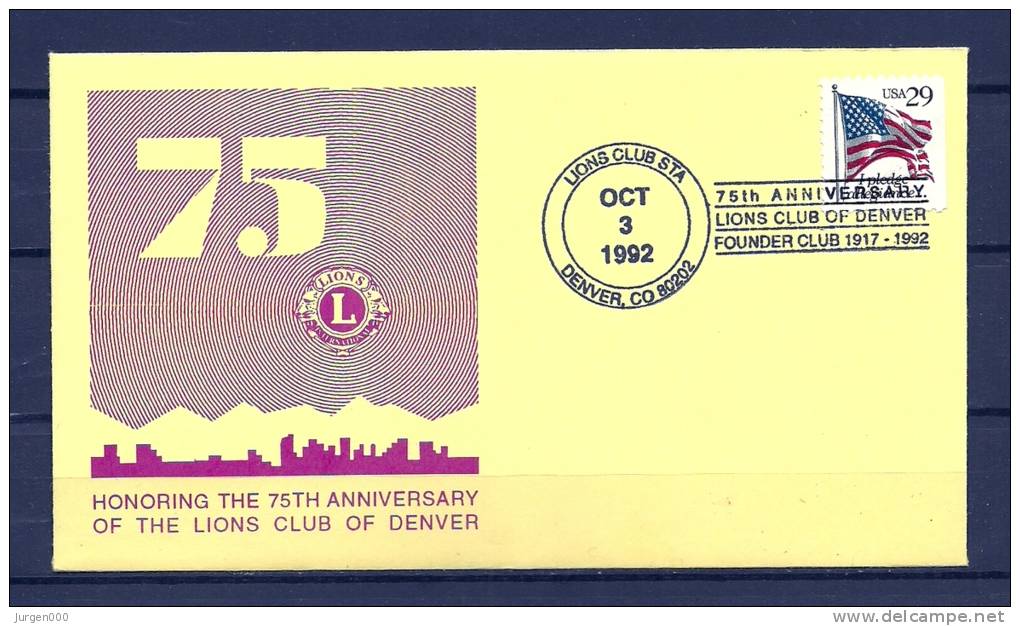 Lions Club, USA, 03/10/1992, 75 Anniversary Lions Club , DENVER (GA2872) - Rotary, Lions Club