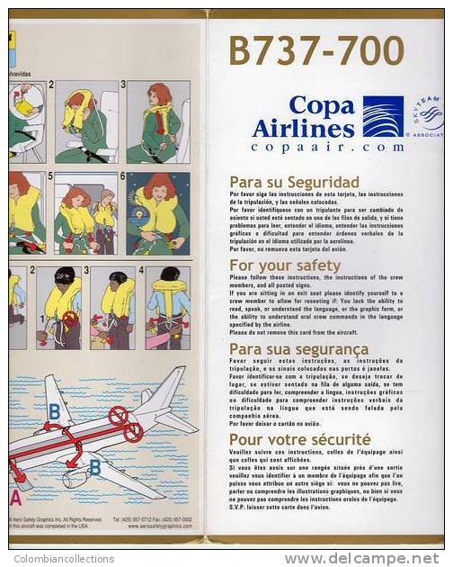 Lote TSA41, Panama, Copa Airlines, B737-700, Tarjeta De Seguridad, Safety Card - Scheda Di Sicurezza