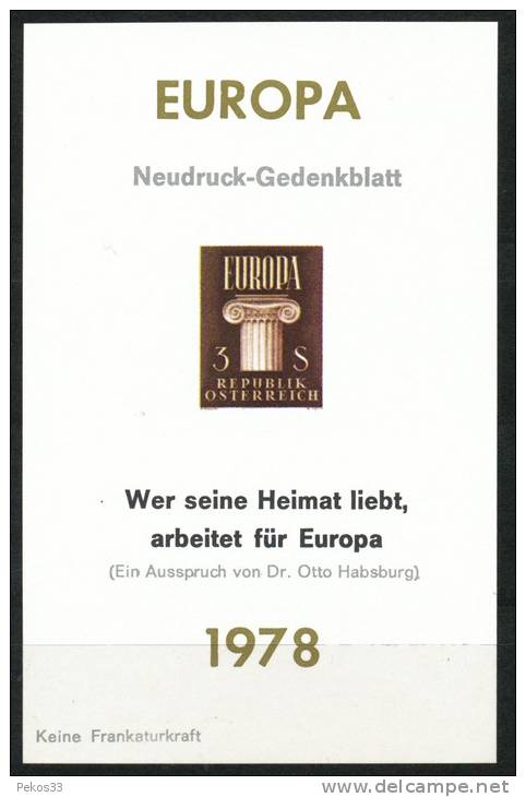 Österreich-  1978  Gedenkblatt    Wer Seine Heimat Liebt Arbeitet Für Europa - Briefe U. Dokumente