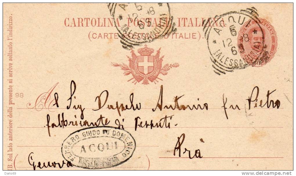 1898 CARTOLINA CON ANNULLO ACQUI ALESSANDRIA - Entiers Postaux