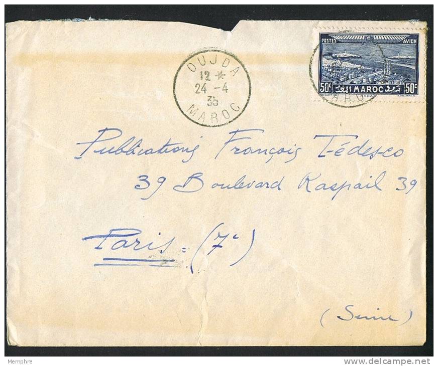 MAROC Lettre    1935  PA 34 Seul Sur Lettre De Oudja   Pour Paris - Poste Aérienne