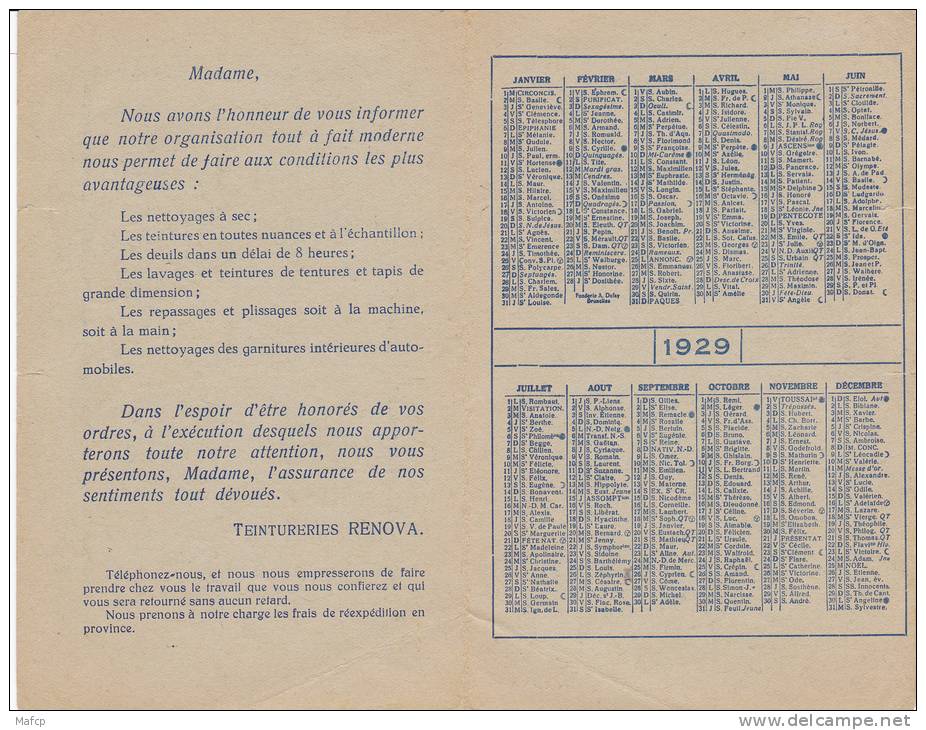 RENOVA - Calendrier 1929 - Formato Piccolo : 1921-40