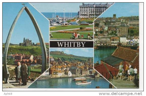 Cpsm De Whitby : Crescent Gardens-arch And Abbey-from Abbey Steps-the Harbour - Whitby