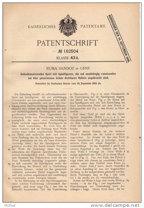 Original Patentschrift - N. Sandoz In Genf , 1903 , Selbstkassierendes Spiel Mit Spielfiguren !!! - Jouets Anciens