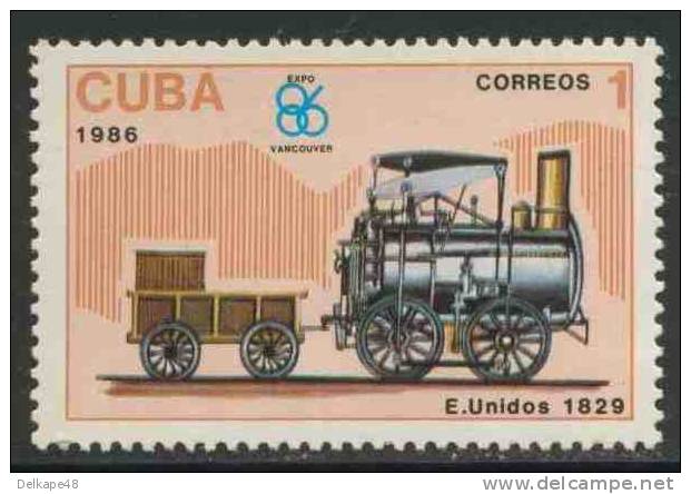 Cuba 1986 Mi 3017 YT 2694 Sc 2862 ** Steam Locomotive "Stourbridge Lion" USA (1829) - Expo'86 Vancouver - Trains