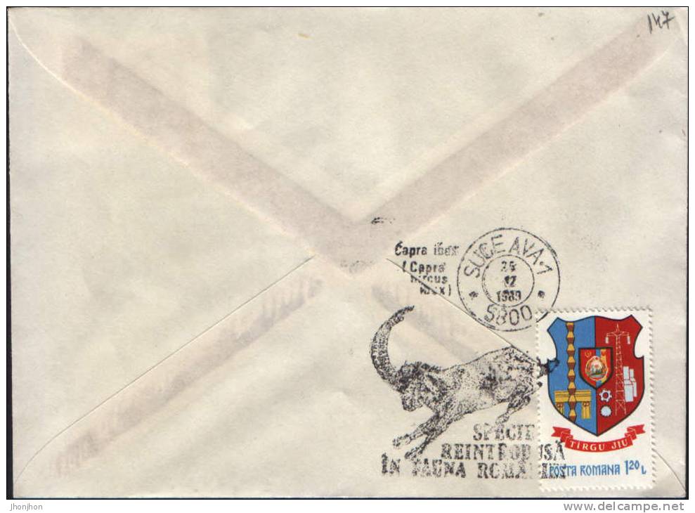 Romania-Envelope Occasionally 1989-  With Cancellation Wild Goat;chamois;Gämse -2/scans - Game