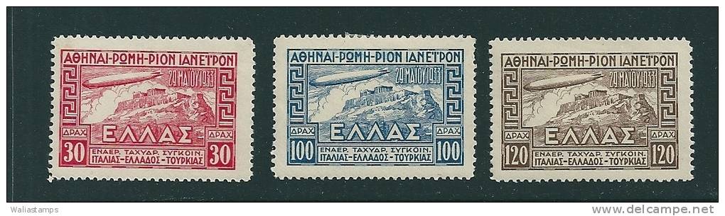 Greece SG 458-60 Air 1933 Graf Zeppelin And Acropolis MM - Neufs