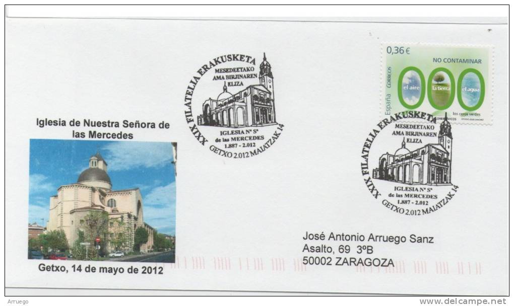 SPAIN. POSTMARK NUESTRA SEÑORA DE LAS MERCEDES CHURCH. GETXO 2012 - Lettres & Documents