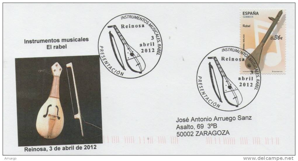 SPAIN. POSTMARK MUSICAL INSTRUMENTS. RABEL. REINOSA 2012 - Cartas & Documentos