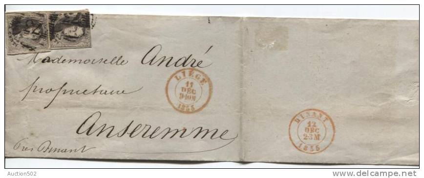 TP 6 (2) Dont 1 BDF P 73 C.Liège 11.12.1855 V.Anseremme Par Dinant C.d'arrivée Dinant 12.12.1855 943 - 1851-1857 Médaillons (6/8)