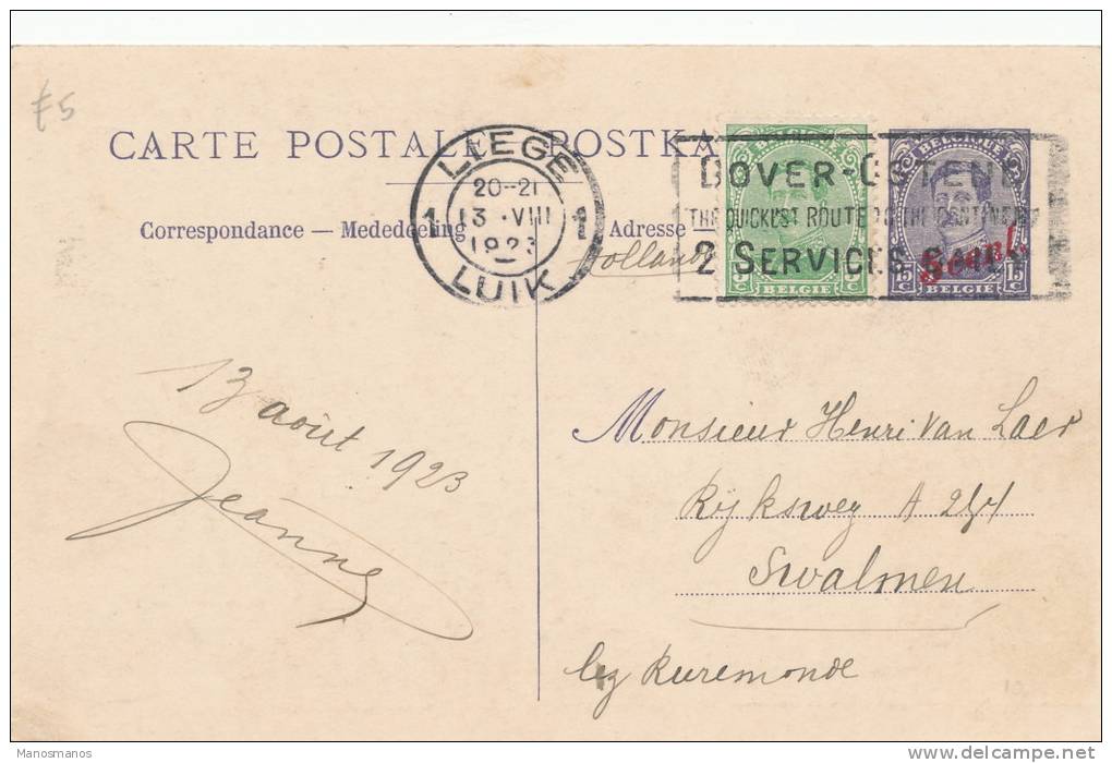 479/19 -  Entier PAQUEBOT Type Albert 5 Sur 15 C - Deux Paquebots - +TP Albert LIEGE 1923 - Schiffspost