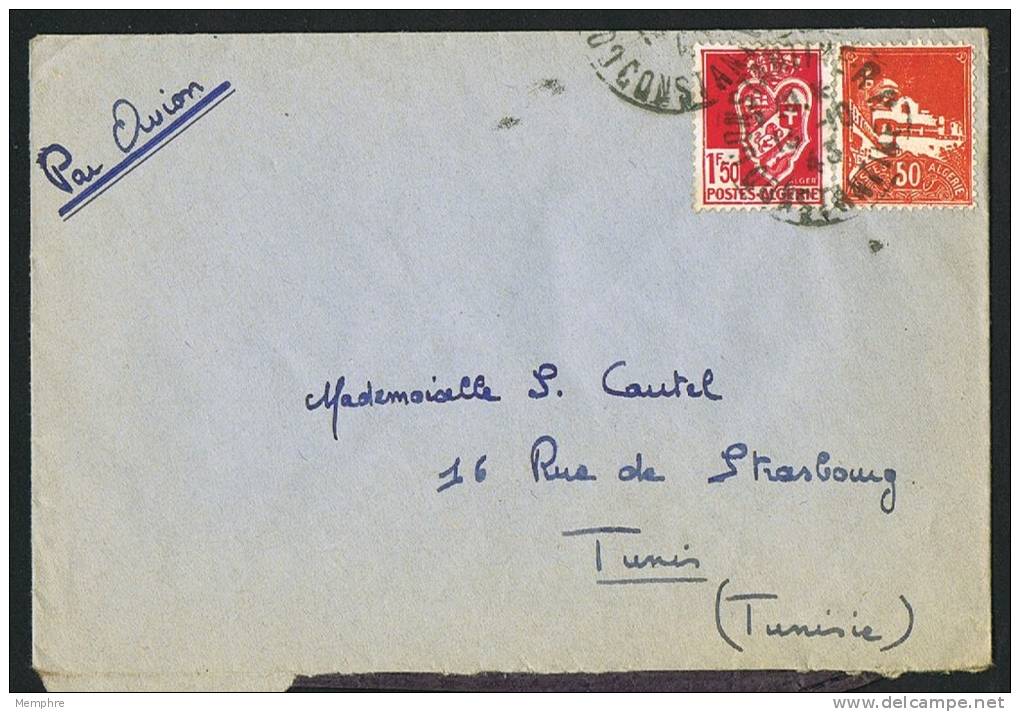 1944  Lettre Avion De Constantine  Pour Tunisie  Yv 191, 176 - Lettres & Documents
