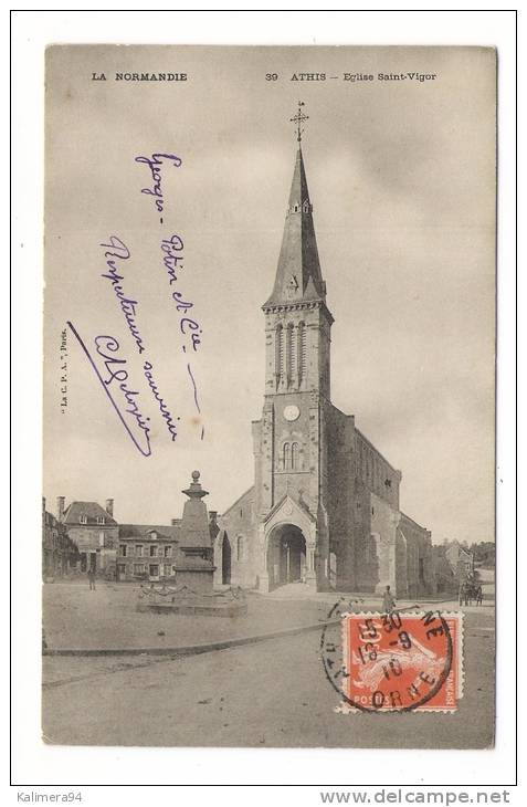 ORNE  /  ATHIS  /  EGLISE  SAINT-VIGOR  /  Edit.  "La C.P.A."  N° 39  /  CPA  PRECURSEUR  ( Adressé à L'abbé LOUSIER ) - Athis De L'Orne