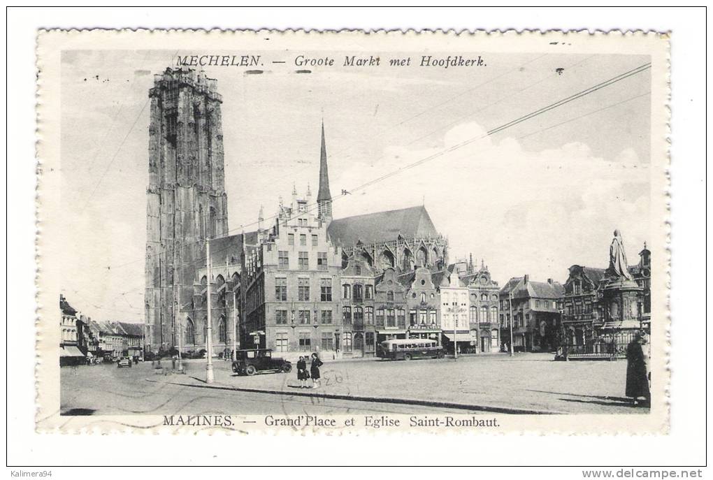 BELGIQUE  /  MALINES  /  GRAND' PLACE ET EGLISE SAINT-ROMBAUT  ( Autobus ) /  MECHELEN , GROOTE MARKT MET HOOFDKERK - Mechelen