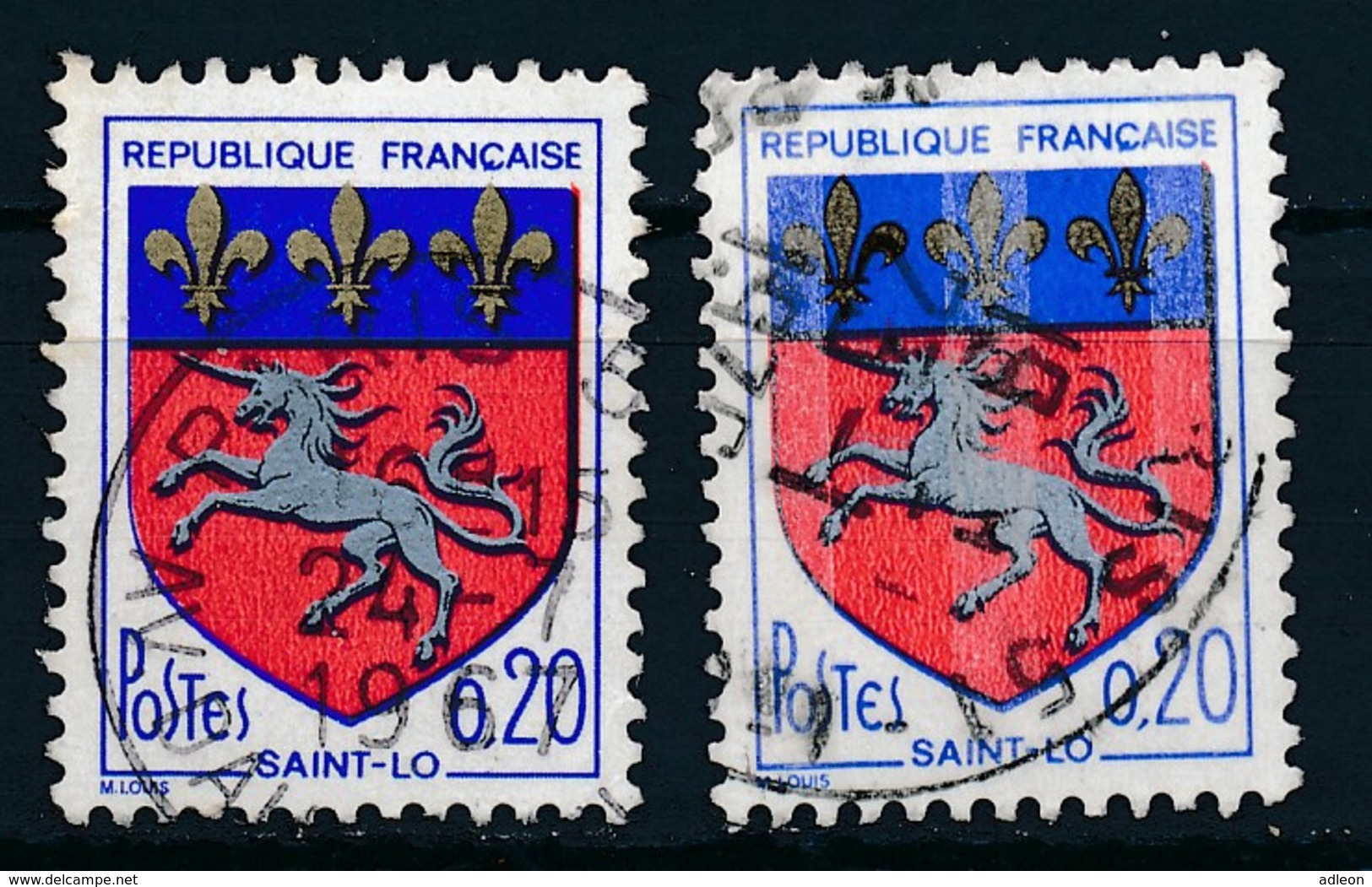 France - Blason De St-Lô YT 1510 + 1510c (3 Bandes Phospho) Obl - 1941-66 Escudos Y Blasones