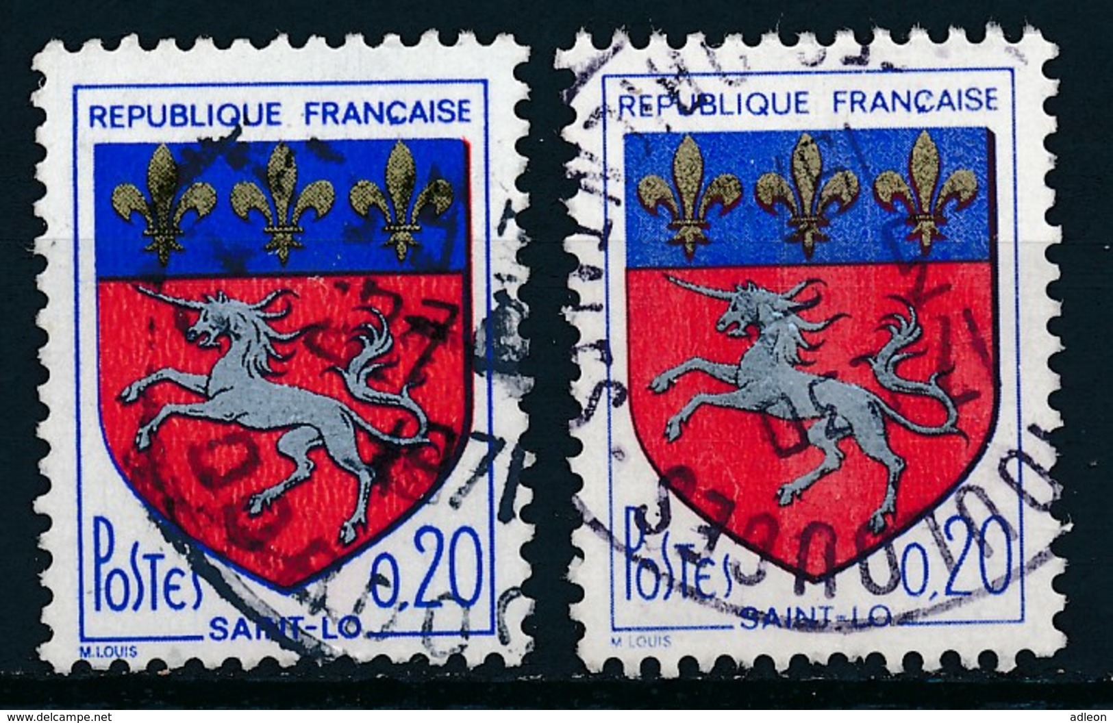 France - YT 1510 + 1510c (3 Bandes Phosph.) Oblitéré - Blason De Saint-Lô - 1941-66 Escudos Y Blasones