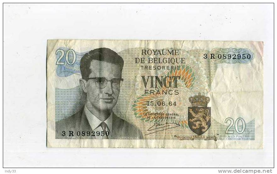 - BELGIQUE . BILLET 20 F. 1964 . - Sonstige & Ohne Zuordnung