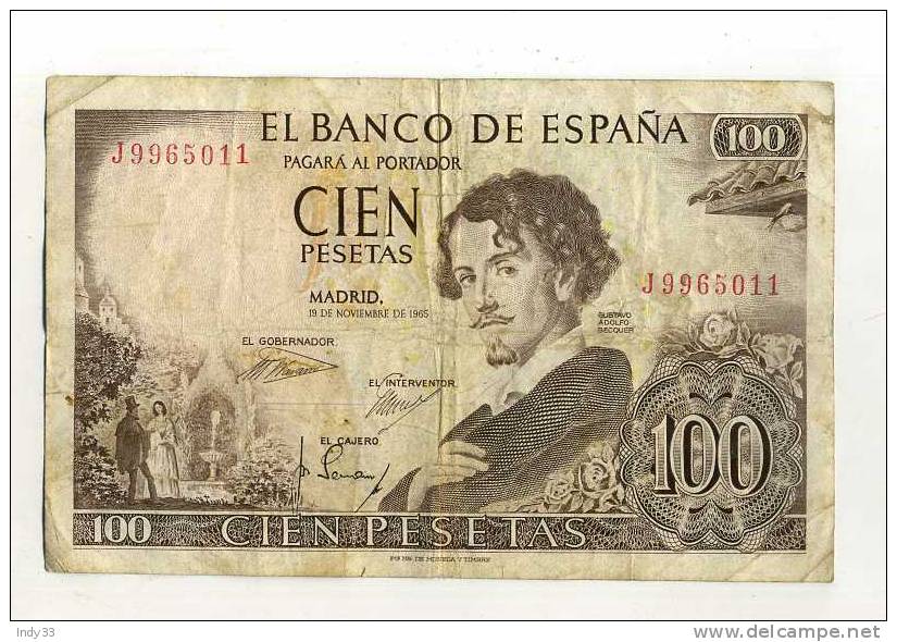 - ESPAGNE 100 P. 1965 . - 100 Pesetas