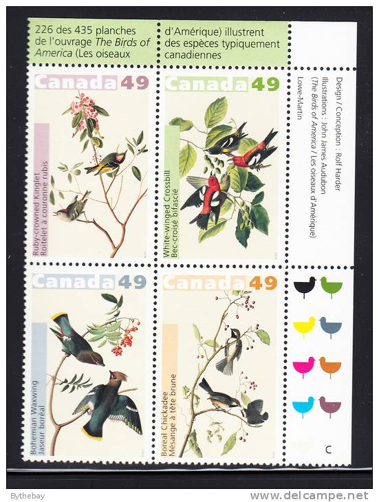 Canada MNH Scott #2039a Upper Right Plate Block 49c Birds Of Audubon - Plattennummern & Inschriften